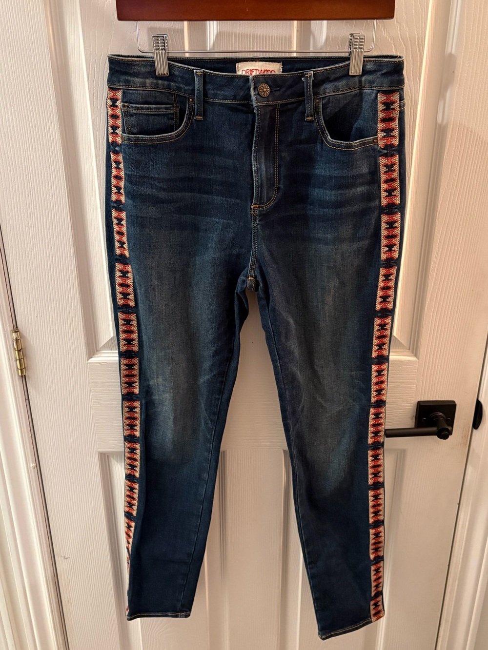 DRIFTWOOD Jeans with Red Logo on Cream Tag and Blue Denim - Picture 1 of 4